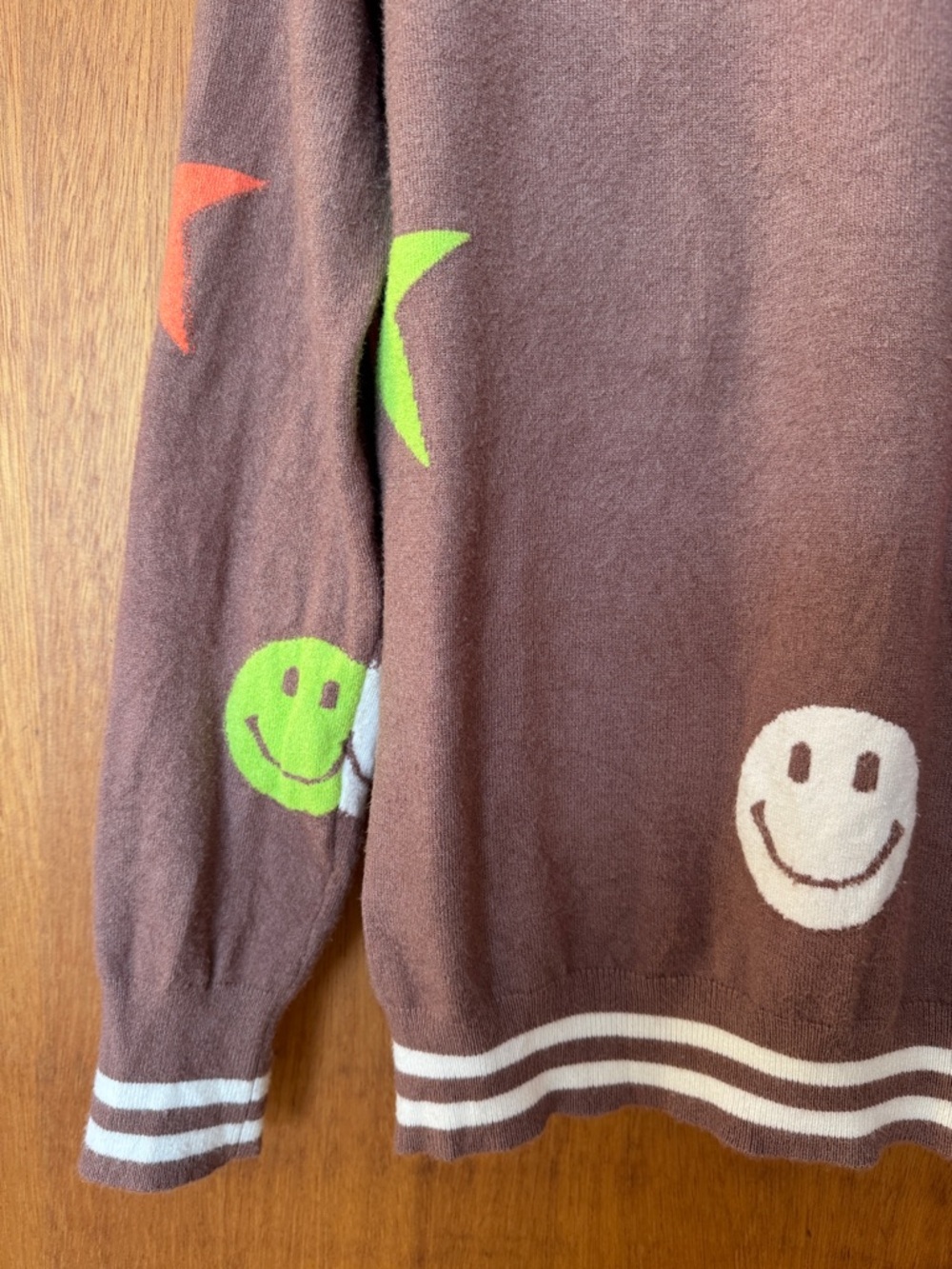 THML from Anthropologie Brown Crewneck Sweater with Smiley Faces & Stars - Picture 3 of 8